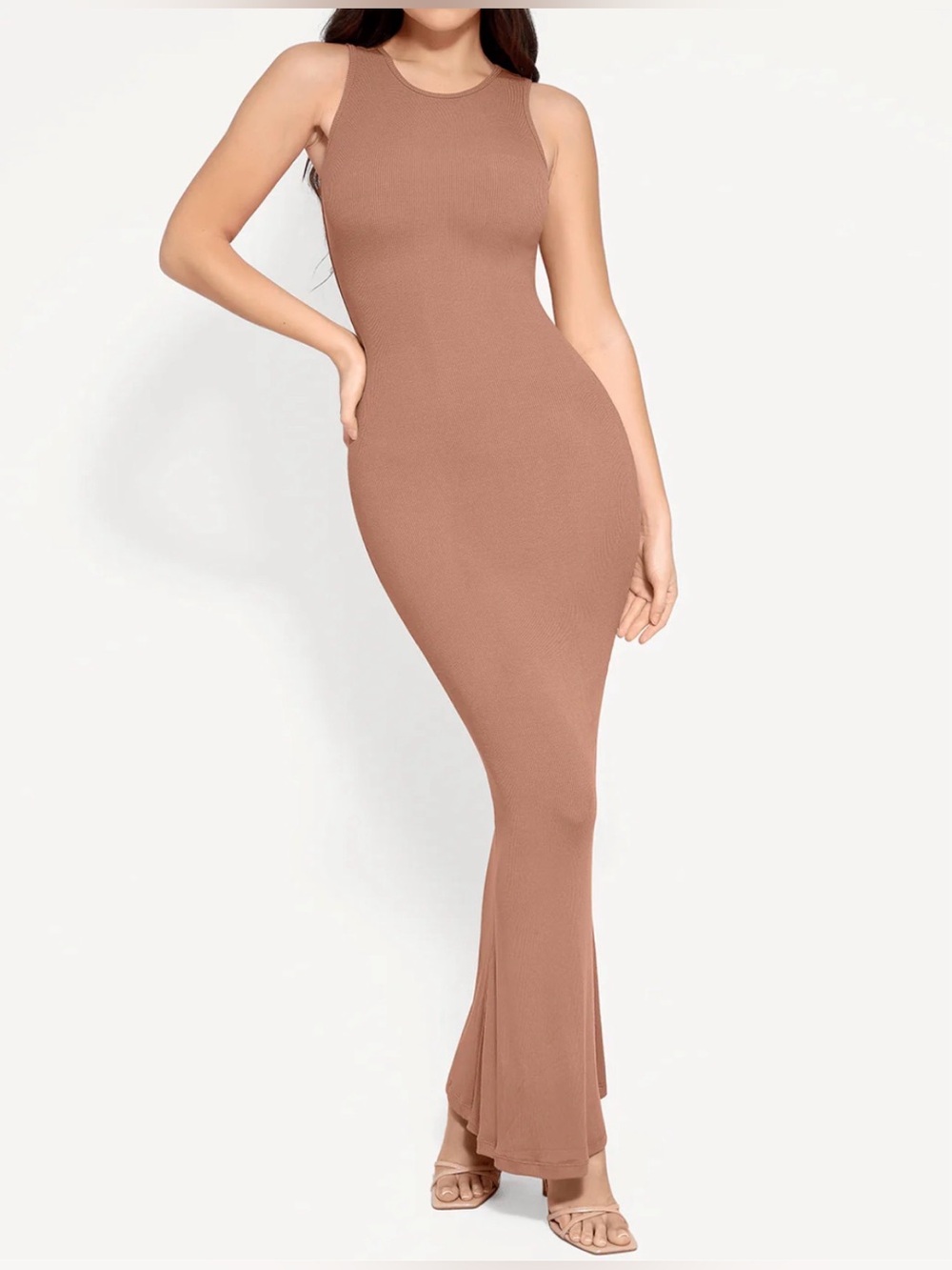 Sleek Sleeveless Maxi Dress in Taupe